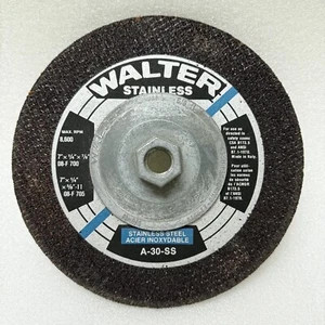 Walter 08F705 7" x 1/4" - 5/8-11 Stainless Metal Spin-on Grinding Wheel -Qty 10 - Picture 1 of 4