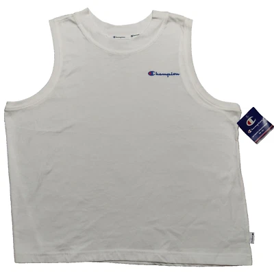 Champion Script Logo Women 2XL White Crew Neck Tank Top NEW - Image 1 of 4