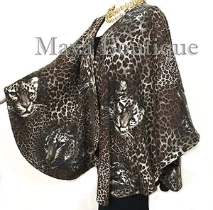 Reversible Wool Cashmere Cape Ruana Coat Animal Print Solid Brown Maya Matazaro - Picture 1 of 12