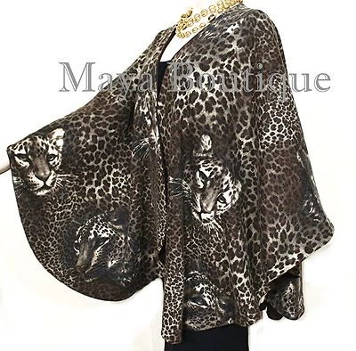 Abrigo Reversible Lana Cachemira Capa Ruana Estampado Animal Marrón Sólido Maya Matazaro Foto 1 de 4