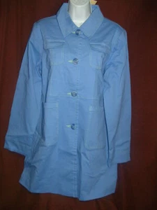 NEW DENIM & CO. QVC BLUE COTTON GREEN LINED TUNIC LENGTH JACKET/COAT M - Picture 1 of 2