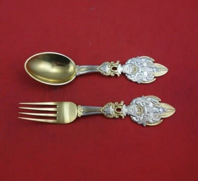 Christmas by A. Michelsen Sterling Silver Fork and Spoon Set 2pc 1919 Vermeil - Image 1 of 3
