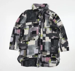 Nina Leonard Womens Green Geometric Polyester Basic Button-Up Size M Round Neck - Picture 1 of 10