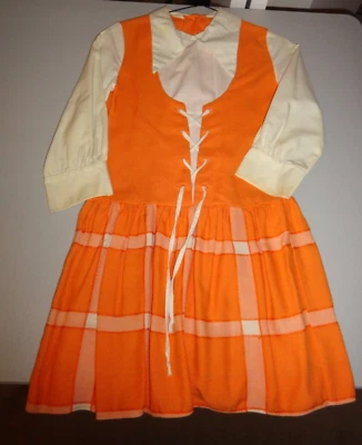1960's Girl's Orange and off-white Dress - unbranded Size 14-16 - Image 1 of 4