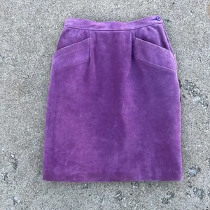 VTG Yves SAINT LAURENT RIVE GAUCHE Purple Suede Skirt Pocket Front YSL SZ 38 - Picture 1 of 10