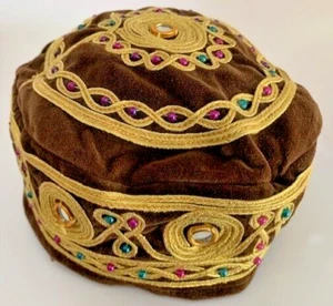 Traditional Kazakh Uzbek Tubeteika Ethnic Skull Cap - w/ Embroidery & Sequins - Picture 1 of 6