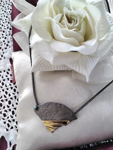 Collier silber 925 geschwärzt, Anhänger teilvergoldet mit Opal - Bild 1 von 2