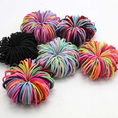 50 Mini Small Thin Elastics Hair Bands  Bobbles  Black Brown Kids Hair Tie - Image 1 of 3