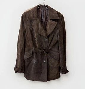 SportMax Code Leather Suede Belted Button Vera Pelle Jacket Size 8 Women’s Brown - Picture 1 of 9