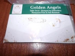 Tobin Stamped Embroidery GOLDEN ANGELS 15" x 44" Table Runner Dresser Scarf - Picture 1 of 5