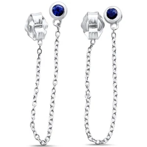 .16ct G SI 14K White Gold Blue Sapphire Gemstone Chain Earrings - Picture 1 of 1