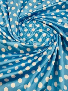 Turquoise/White 1/2inch Polka Dot Soft/Silky Charmeuse Satin Fabric.By The Yard. - Picture 1 of 6