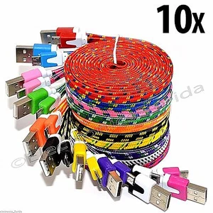 10x Flat Braided Micro usb data sync cable cord 3,5,10 FT for Android Cell Phone - Picture 1 of 12