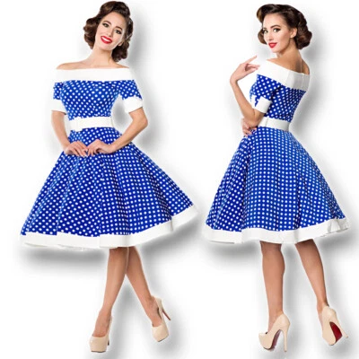 BELSIRA Swing Kleid Gürttel XS-3XL Rockabilly Vintage Retro 50er Jahre Polka Dots 551 AX