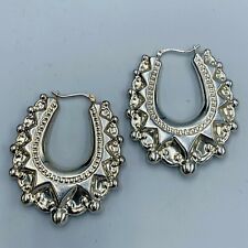 Creole Ear Rings 925 Silver Hoops Dangle Pierced 2.8g L418