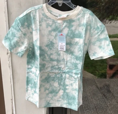 Boys Cat & Jack sz S Green Tie Dye Drop Shoulder Short Sleeve Pocket T-Shirt 09 - Image 1 of 4