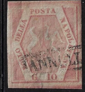 1858 ASI Napoli 10 grain carmine pink Saxon 11 used - Picture 1 of 1