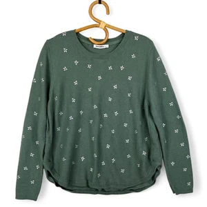 Just Jeans Knit Sweater Womens Size XL Olive Green Silver Stars Tight Knit Warm - Picture 1 of 8