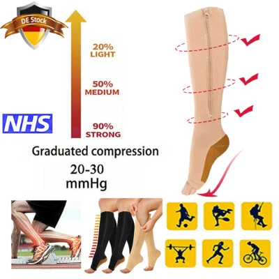 Kompressionsstrümpfe Stützstrümpfe Kniesocken Thrombose Socks Mit Reißverschluss - Bild 1 von 4