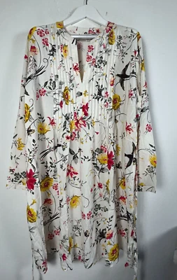 Old Navy Maternity Floral Bird Print Pleated Tunic Dress XXL White Multi New - Image 1 of 4