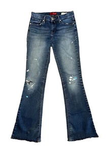 GUESS Jeans Medium Rise Flare “Taryn Fit” Distressed Medium Wash Denim - Size 28 - Picture 1 of 7