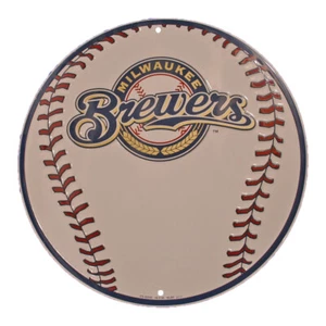 Milwaukee Brewers 12" ROUND METAL BASEBALL SIGN MAN CAVE SPORTS ROOM SIGN - Picture 1 of 1