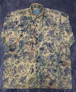 Mutiara Art Bali Hawaiian Shirt Men's XL Yellow Turtle Tribal Pattern Aloha - Picture 1 of 7