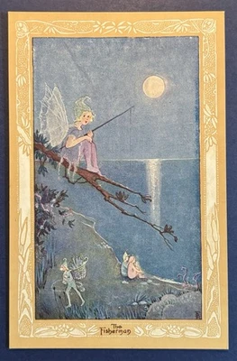 ANTIQUE HALLOWEEN POSTCARD RARE Florence Harrison Fisherman and Fairy Beauty - Image 1 of 4