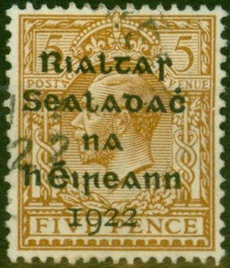 Ireland 1922 5d Yellow-Brown SG7 Fine Used - Picture 1 of 1