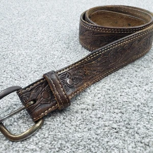 Vintage braun abgenutzt verziert geprägt rustikal Western Leder Gürtel - Bild 1 von 12