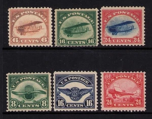 1918-1923 US SC C1-C6 1st Airmail Set of 6, Complete Curtiss Jenny Biplane, MH - Picture 1 of 3