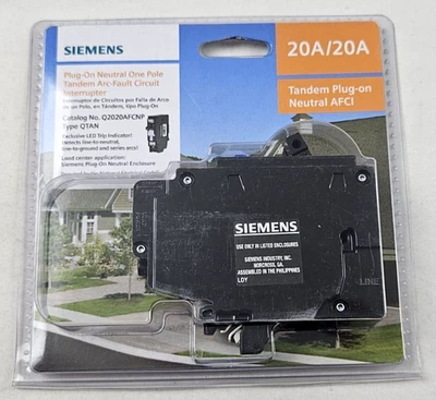 Siemens 20A/20A Plug-On Neutral One Pole Tandem Arc-Fault Breaker Q2020AFCNP - Image 1 of 2