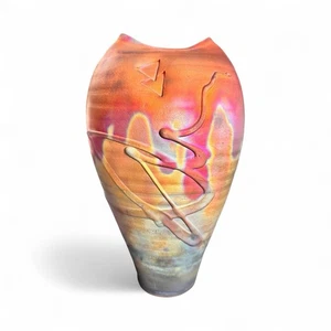 Raku Pottery Vase Kerry Gonzalez Signed 12”  - Picture 1 of 13