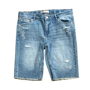 LEVIS Girls Size 12.5 Plus Embellished Denim Blue Jean Cut Off Bermuda Shorts - Picture 1 of 9