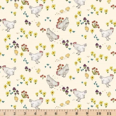 MICHAEL MILLER FABRICS Farm Days Cream Chicken Farm 100% Cotton Fabric By half yard