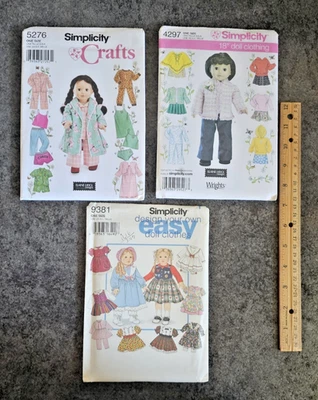 Lot of 3 Simplicity 18" Doll Clothes Patterns 9381, 4297, 5276, UNCUT - Image 1 of 4