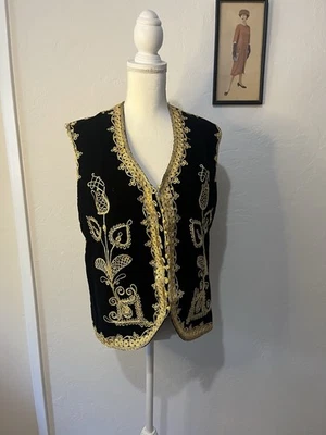 Vintage Black Velvet Mariachi Vest with Gold Embroidery - Image 1 of 4