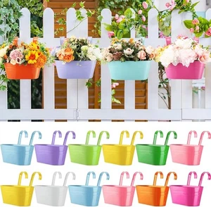 Hushee 12 Pcs Metal Hanging Flower Pot Railing Planter Multicolor Iron... - Picture 1 of 6