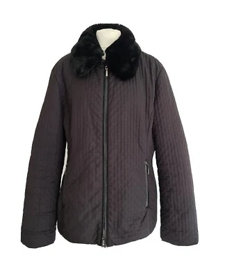 Chaqueta acolchada Jones New York para mujer negra con cremallera completa cuello de piel sintética. XL-UK 16. Foto 1 de 4