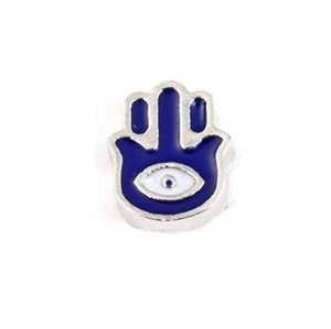 Floating Charms Blue Hamsa Hand Evil Eye Protection fit Glass Lockets - Picture 1 of 1