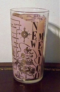 New Mexico Souvenir Hazel Atlas Glass Vintage Pink Map Carlsbad Caverns Pueblos - Picture 1 of 5