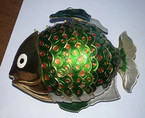 Large Cloisonne Articulated Fish Metal Enamel Ornament *Missing Front Fins - Picture 1 of 4