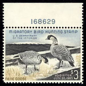 US RW31 $3 Hunting Permit Stamp 1964 Hawaiian Nene Geese plate single VF NH - Picture 1 of 2