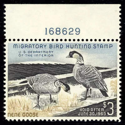 US RW31 $3 Hunting Permit Stamp 1964 Hawaiian Nene Geese plate single VF NH - Image 1 of 2