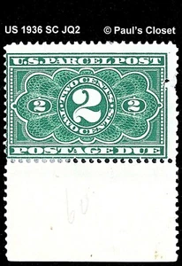 US 1936 SC JQ2 US PARCEL POST 2¢ POSTAGE DUE DEEP GREEN MDG OG - Picture 1 of 2