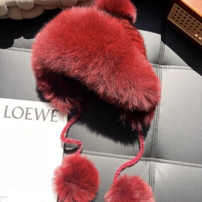 Sombrero de piel de visón 100 % real para mujer piel de zorro bombardero ruso trampero gorras con orejeras Foto 1 de 4