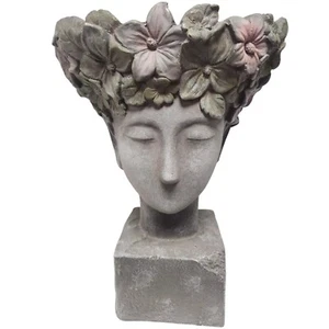 Maceta de cemento con diosa floral 40 cm rústica interior exterior cara cabeza escultura maceta - Imagen 1 de 10