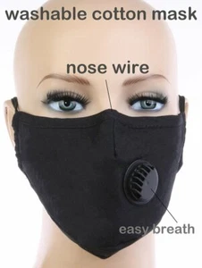 Cotton Face Mask Reusable With Built in Breathing Valve Filters Included - Picture 1 of 1