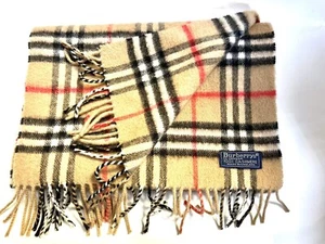 Burberry London 100% Cashmere Scarf Authentic Tan Nova Plaid Vintage - Picture 1 of 10
