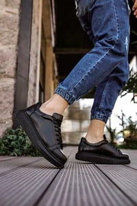 Chekich CH257 Men's Sneakers, Vegan Leather Lace-Up Fashion Shoes Black - Picture 1 of 5